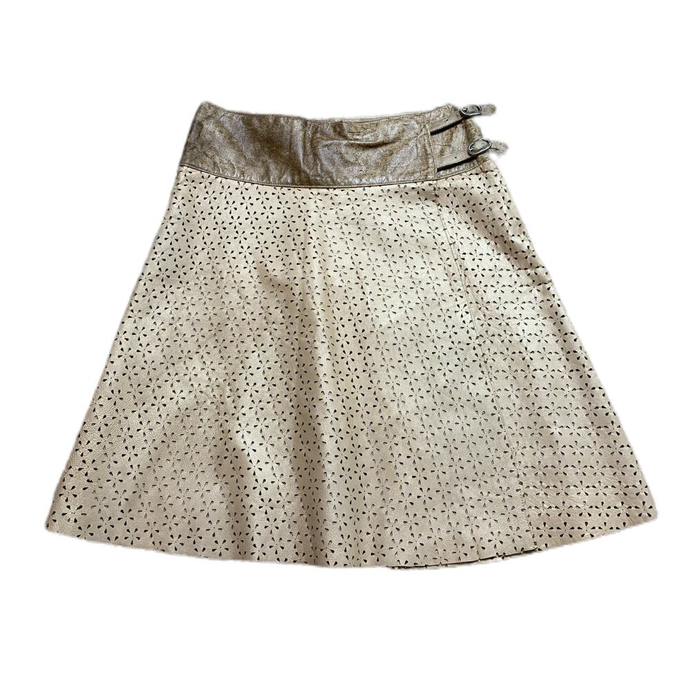 Anja Flint Leather Cream Skirt Size XS